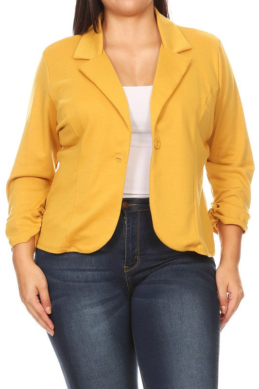 Moa Collection Waist Length Blazer with Ruched Sleeves **available in 14 colors