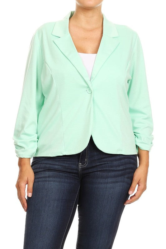 Moa Collection Waist Length Blazer with Ruched Sleeves **available in 14 colors