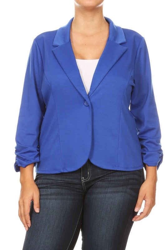 Moa Collection Waist Length Blazer with Ruched Sleeves **available in 14 colors