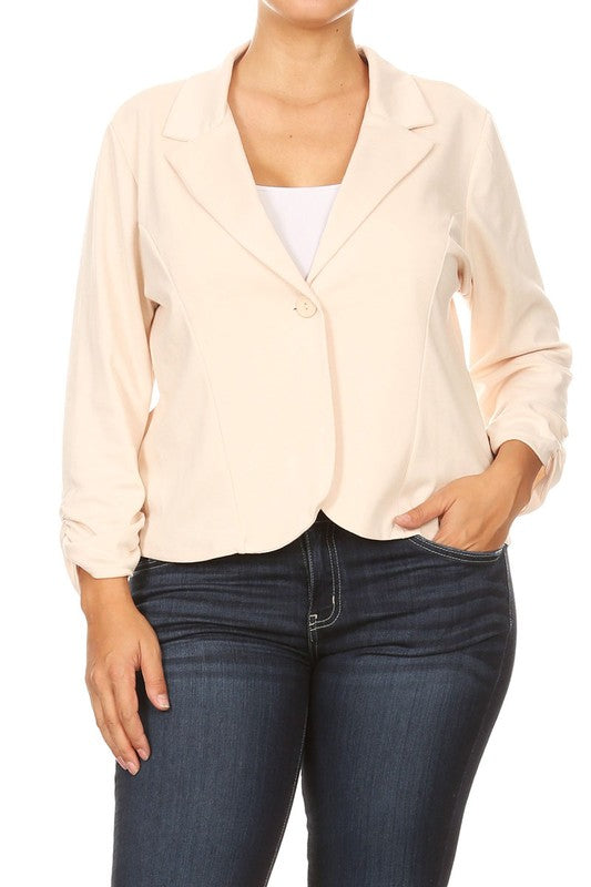 Moa Collection Waist Length Blazer with Ruched Sleeves **available in 14 colors