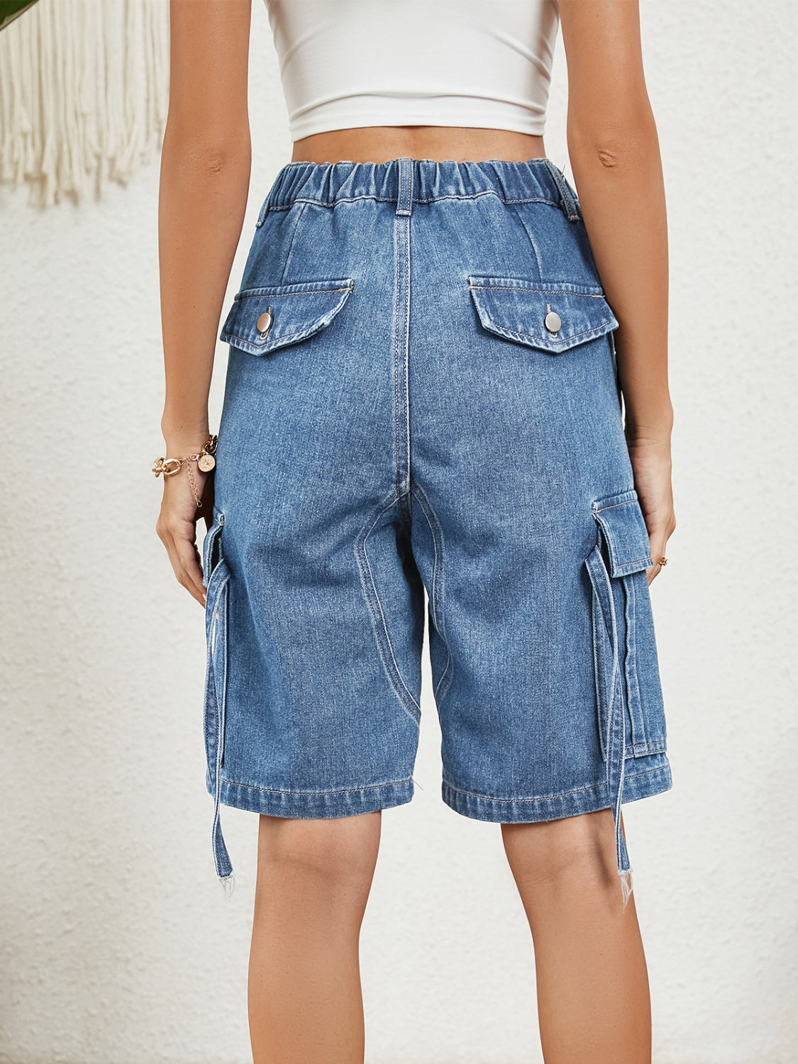 High Waist Denim Shorts with Pockets **also in medium blue, tan, and black