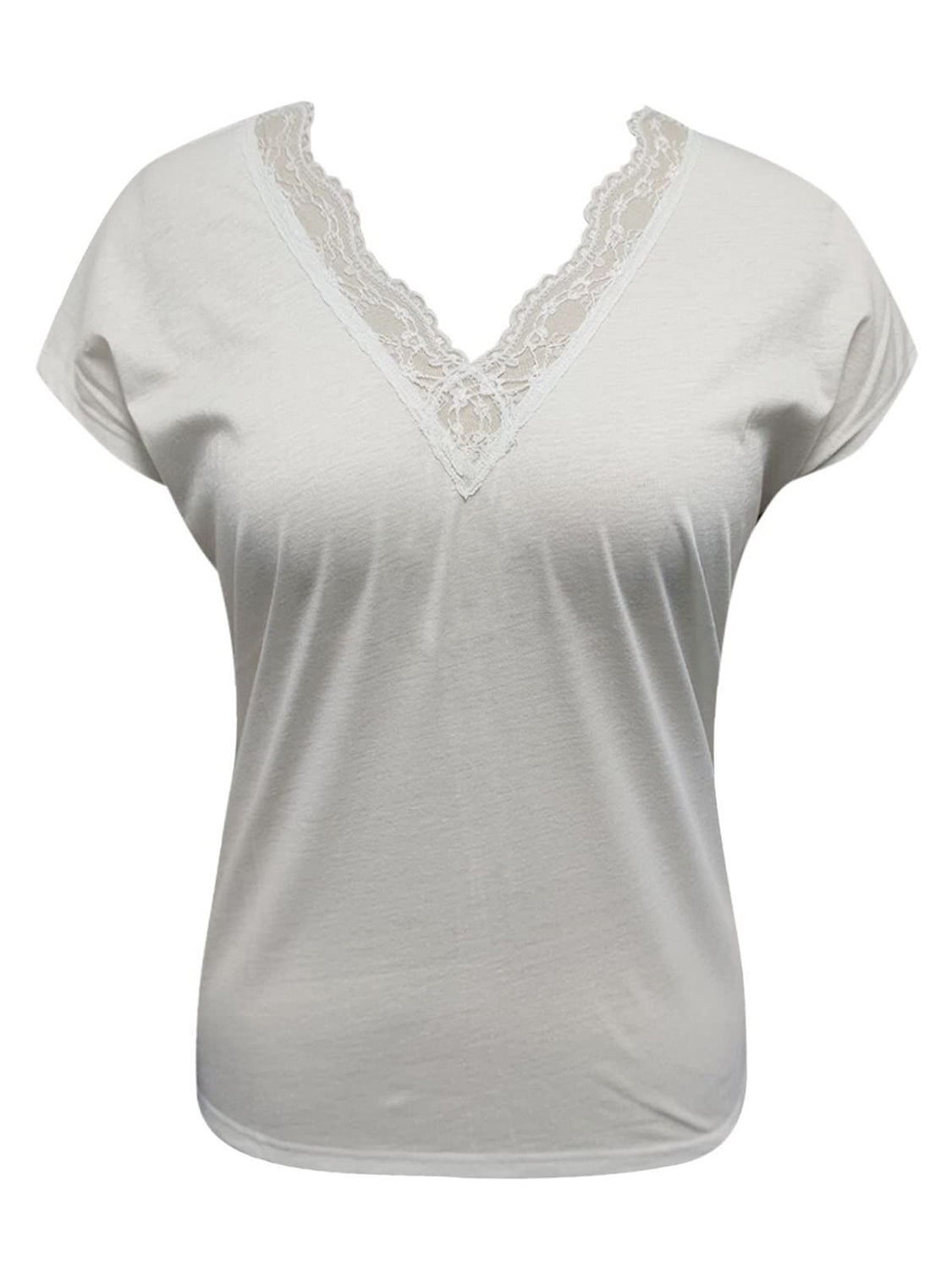 Full Size Lace Detail V-Neck Short Sleeve Blouse **also available in white