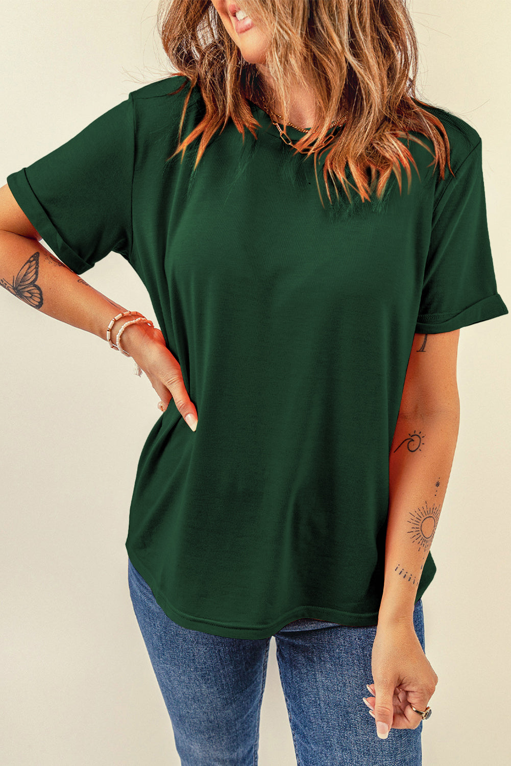 Round Neck Short Sleeve T-Shirt **also in white, black, peach, green, and charcoal