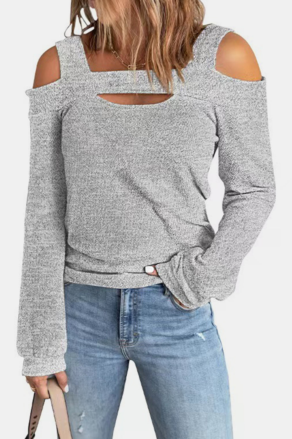 Full Size Cutout Cold Shoulder Sweater **also in light mauve, blue, green, red, and black