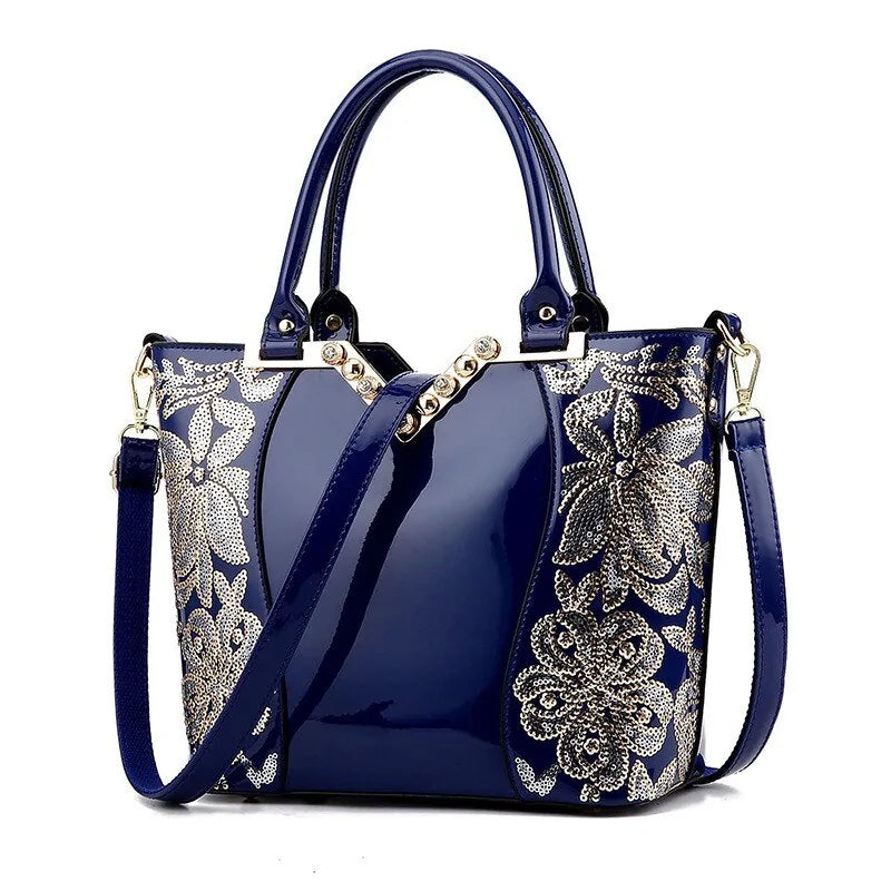 Freya Safi Luxury Sequin Embroidery Patent Leather Handbag