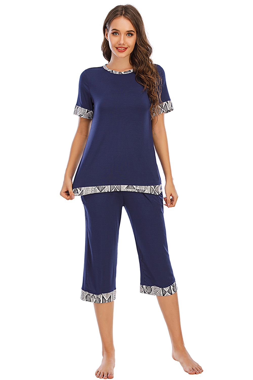 Round Neck Short Sleeve Top and Capris Pants Lounge Set **also available in navy and scarlet