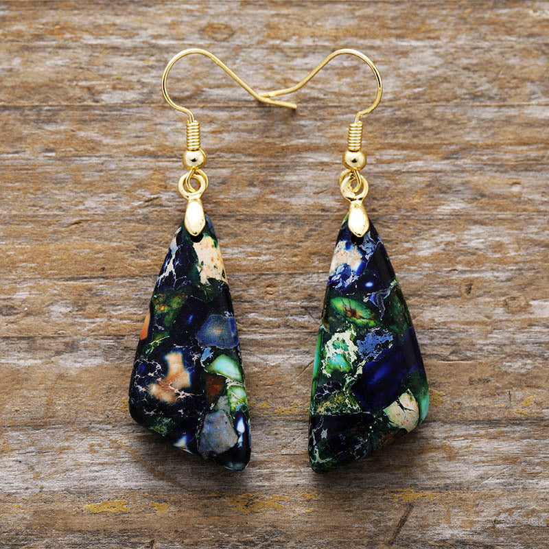 Emperor-Stone Geometric Earrings **available in canary, navy, and khaki