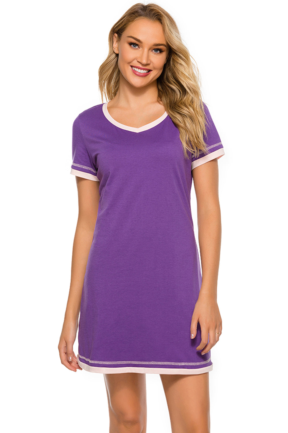 Contrast Trim Short Sleeve Lounge Dress **available in 11 colors