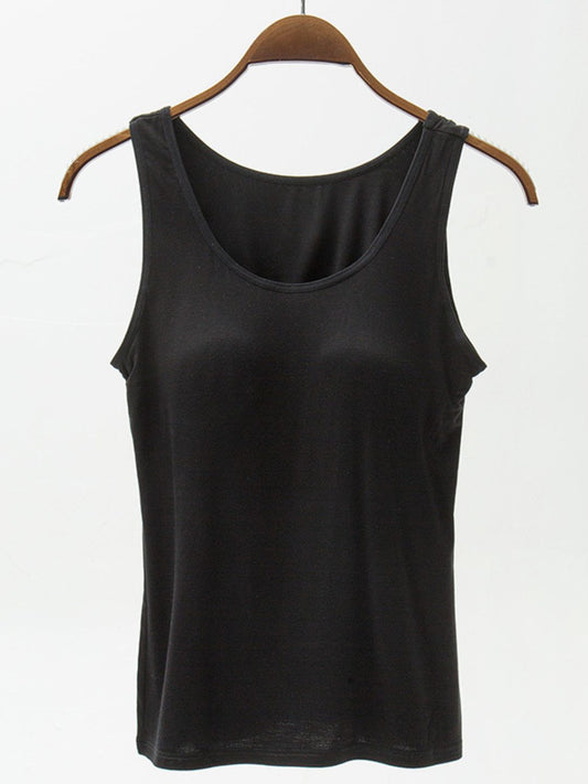 Modal wide strap tank in black with a built-in bra.