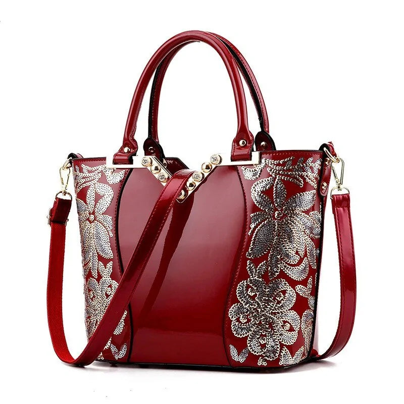 Freya Safi Luxury Sequin Embroidery Patent Leather Handbag