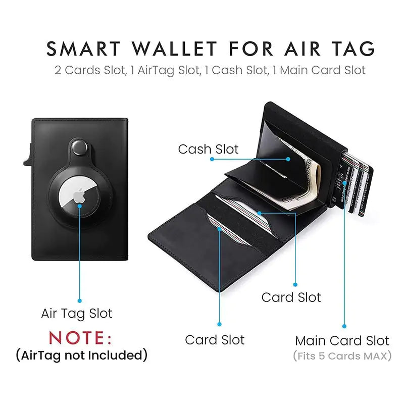 Genuine Leather Wallet Airtag RFID Blocking