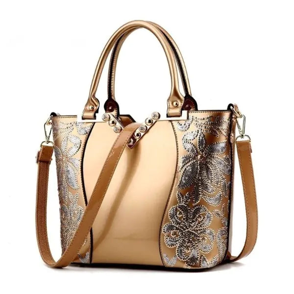 Freya Safi Luxury Sequin Embroidery Patent Leather Handbag