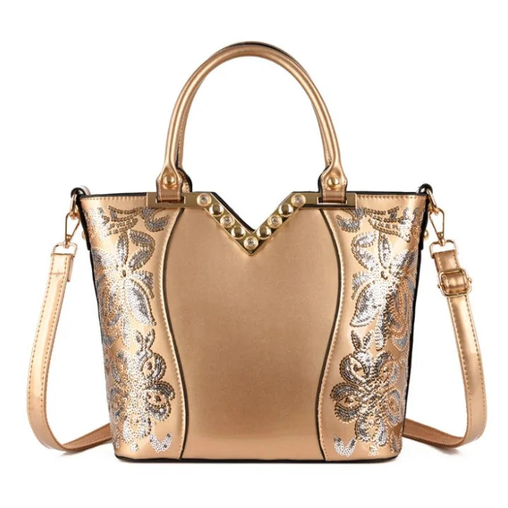 Freya Safi Luxury Sequin Embroidery Patent Leather Handbag