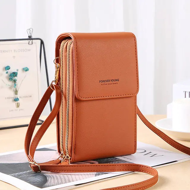 Genuine Leather Cell Phone Wallet Crossbody Bag **also in brown, yellow, green, black, blue, gray, purple, and red