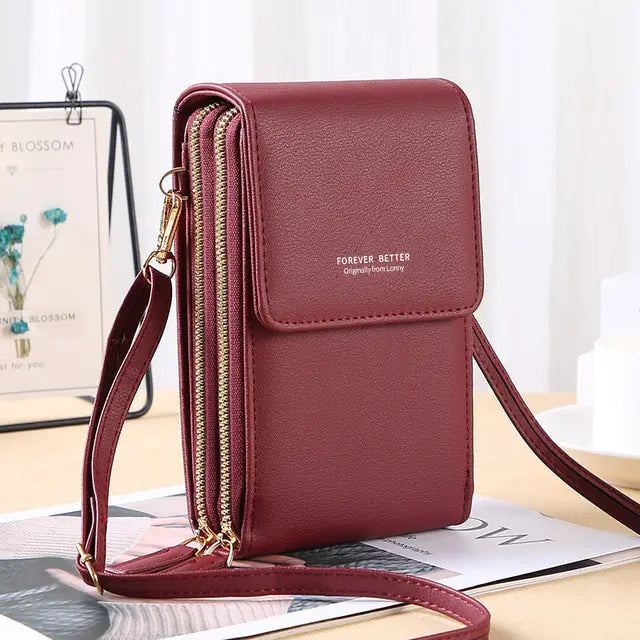 Genuine Leather Cell Phone Wallet Crossbody Bag **also in brown, yellow, green, black, blue, gray, purple, and red