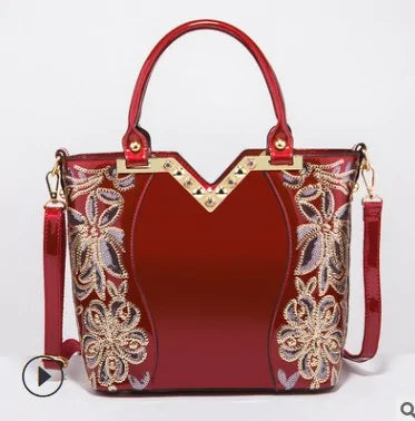 Freya Safi Luxury Sequin Embroidery Patent Leather Handbag