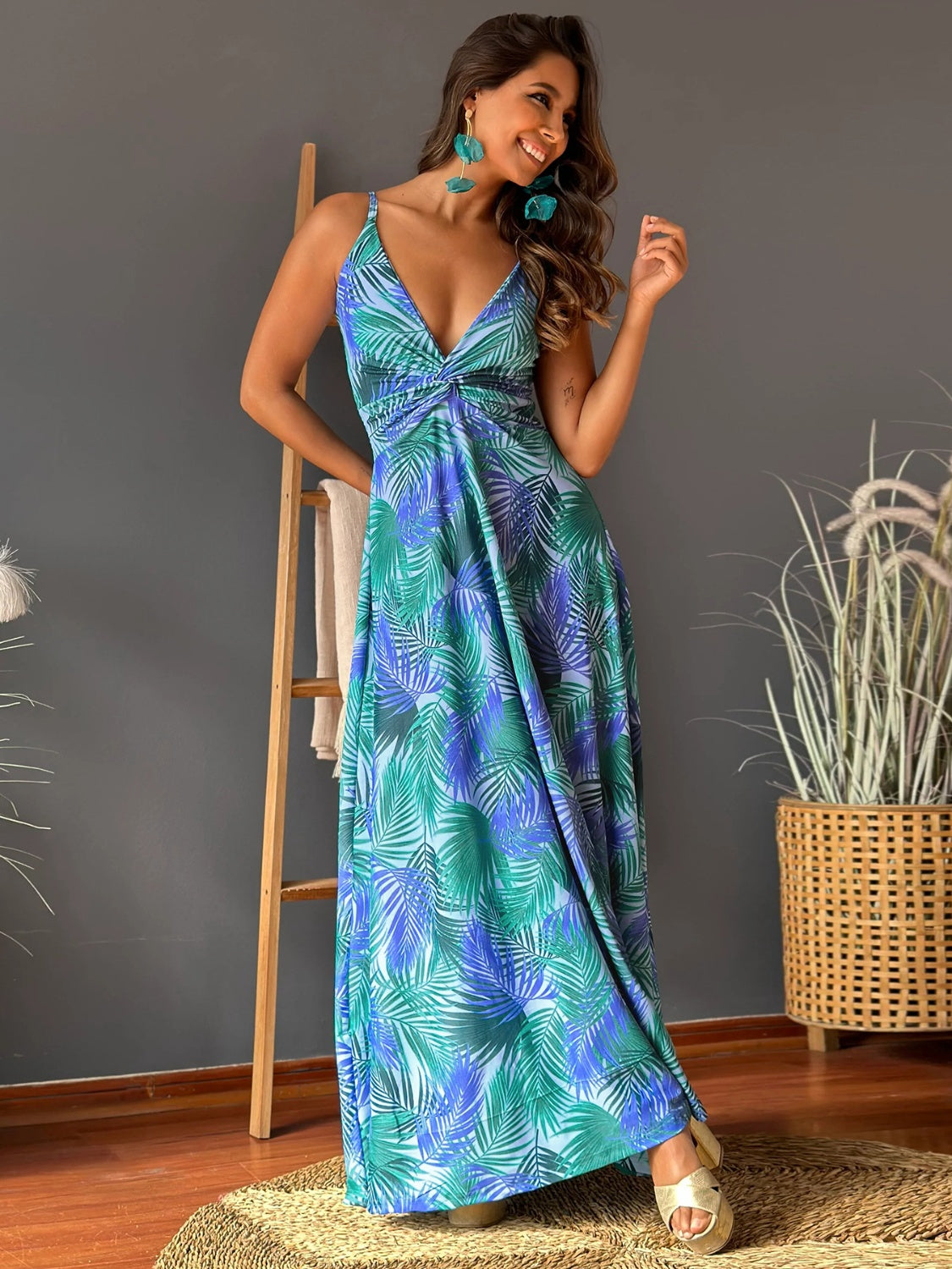 Twisted Printed V-Neck Cami Dress **available in 8 colors