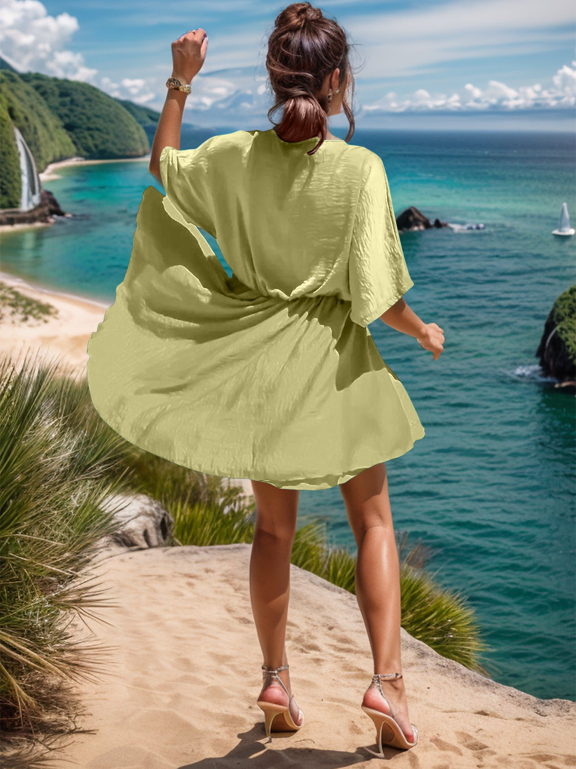 Surplice Half Sleeve Mini Dress **also in green, dust storm, mist green, and deep rose