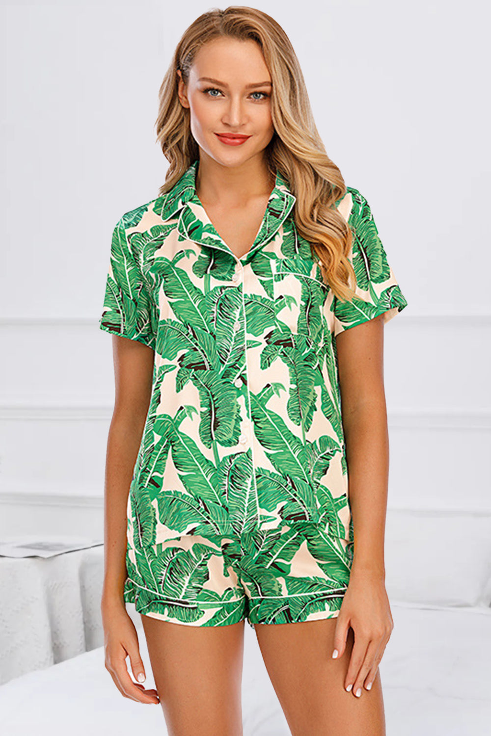 Printed Button Up Short Sleeve Top and Shorts Lounge Set **available in 11 colors and patterns