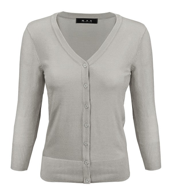 3/4 Sleeve V-Neck Button Down Knit Plus Size Cardigan Sweater **available in 29 colors!