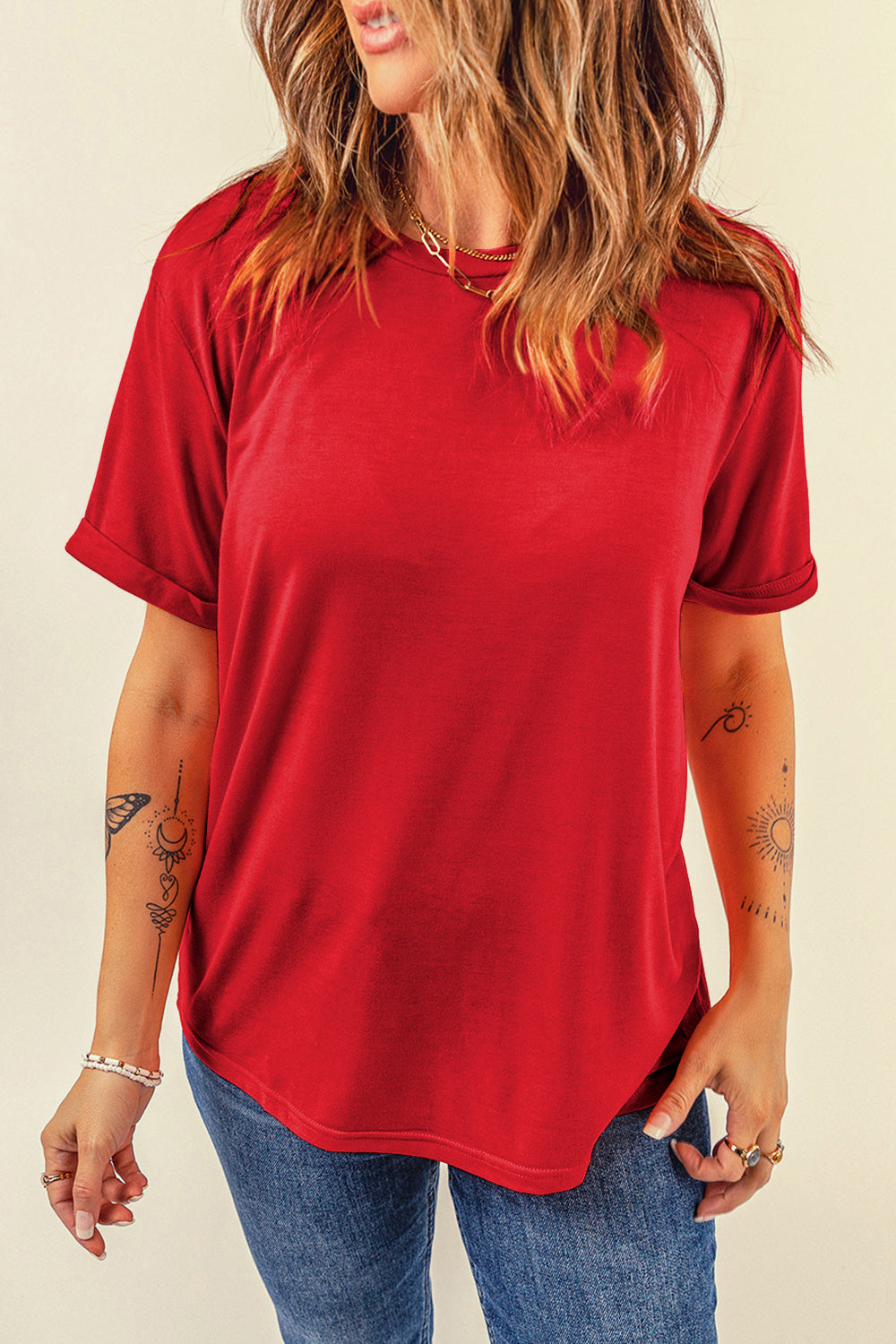 Round Neck Short Sleeve T-Shirt **also in white, black, peach, green, and charcoal