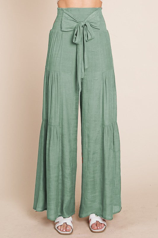 Jade by Jane Tie Front Ruched Waist Pants **also available in rust and sage