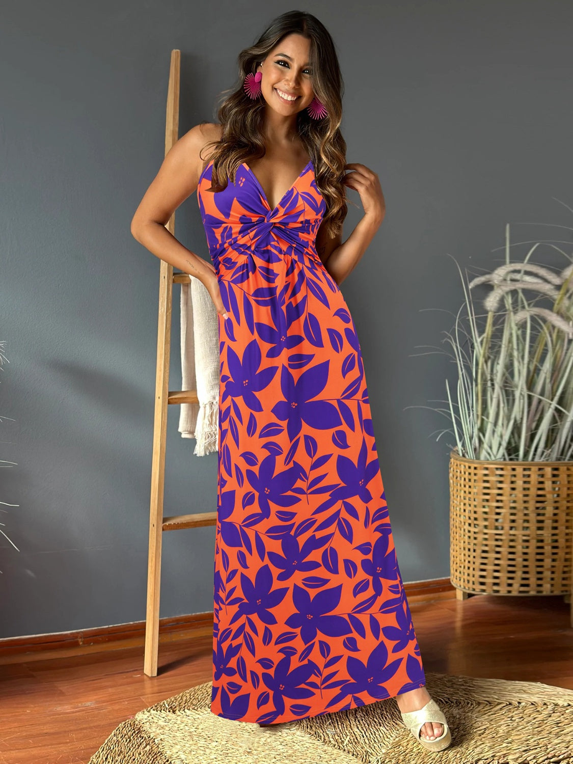 Twisted Printed V-Neck Cami Dress **available in 8 colors