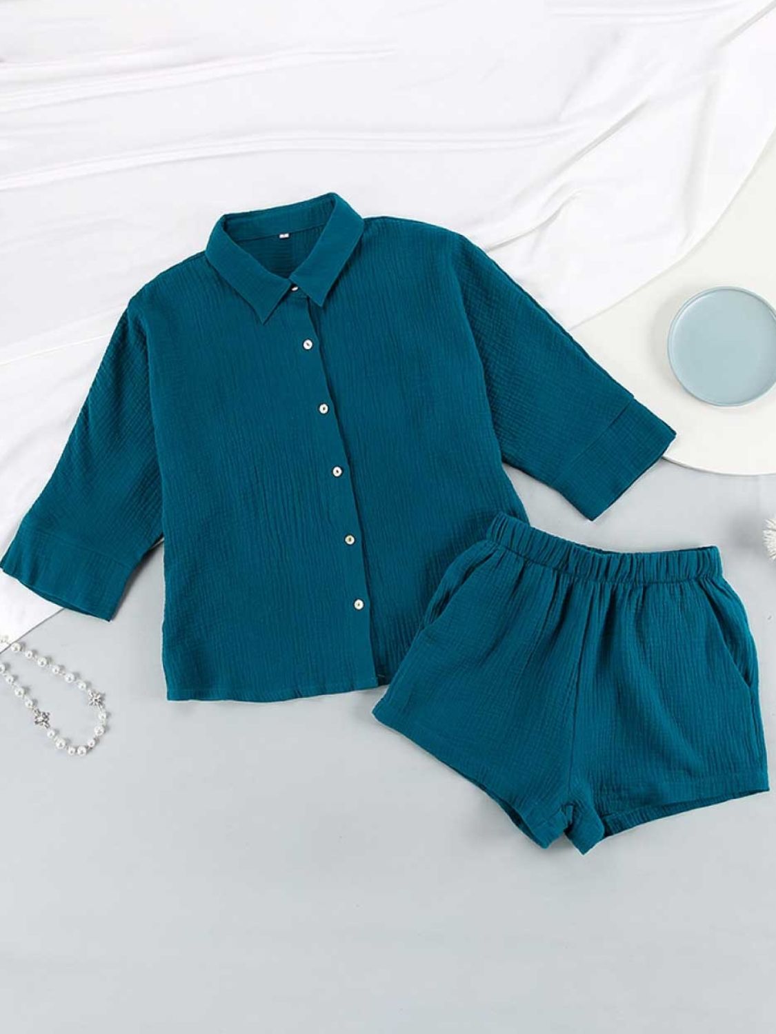 Texture Button Up Shirt and Shorts Set **available in 12 colors