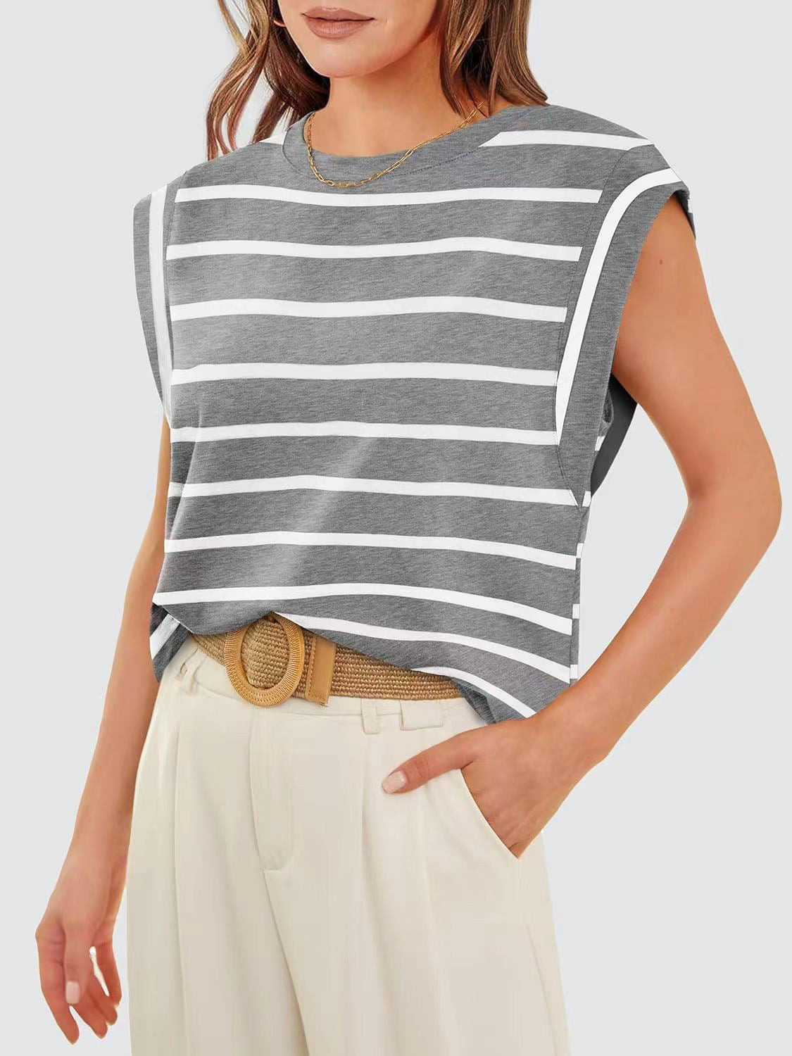 Nautical Striped Round Neck Cap Sleeve T-Shirt **also in red, cloudy blue, white, and navy