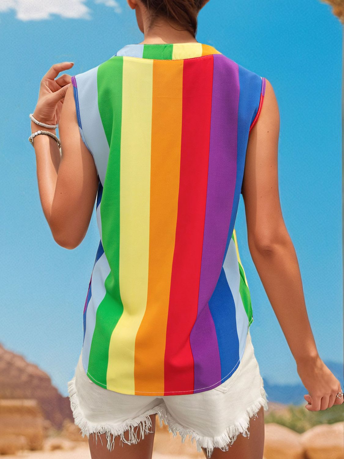 Color Block Notched Sleeveless Tank *also available in camel stripe