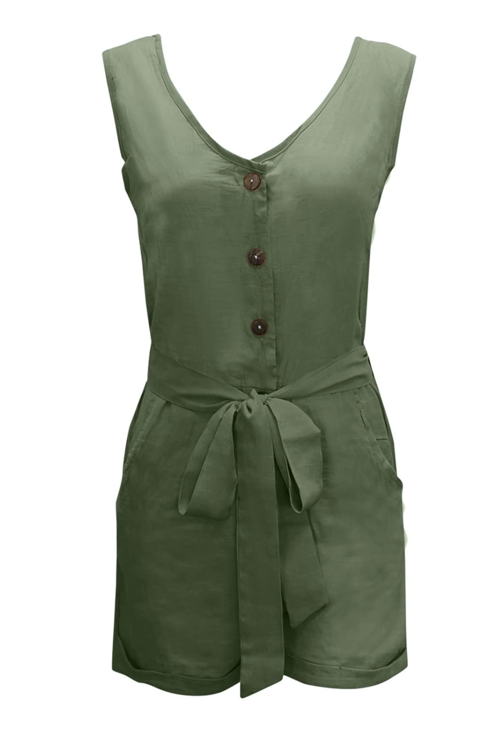 Full Size Tied V-Neck Sleeveless Romper with Pockets **available in 10 colors