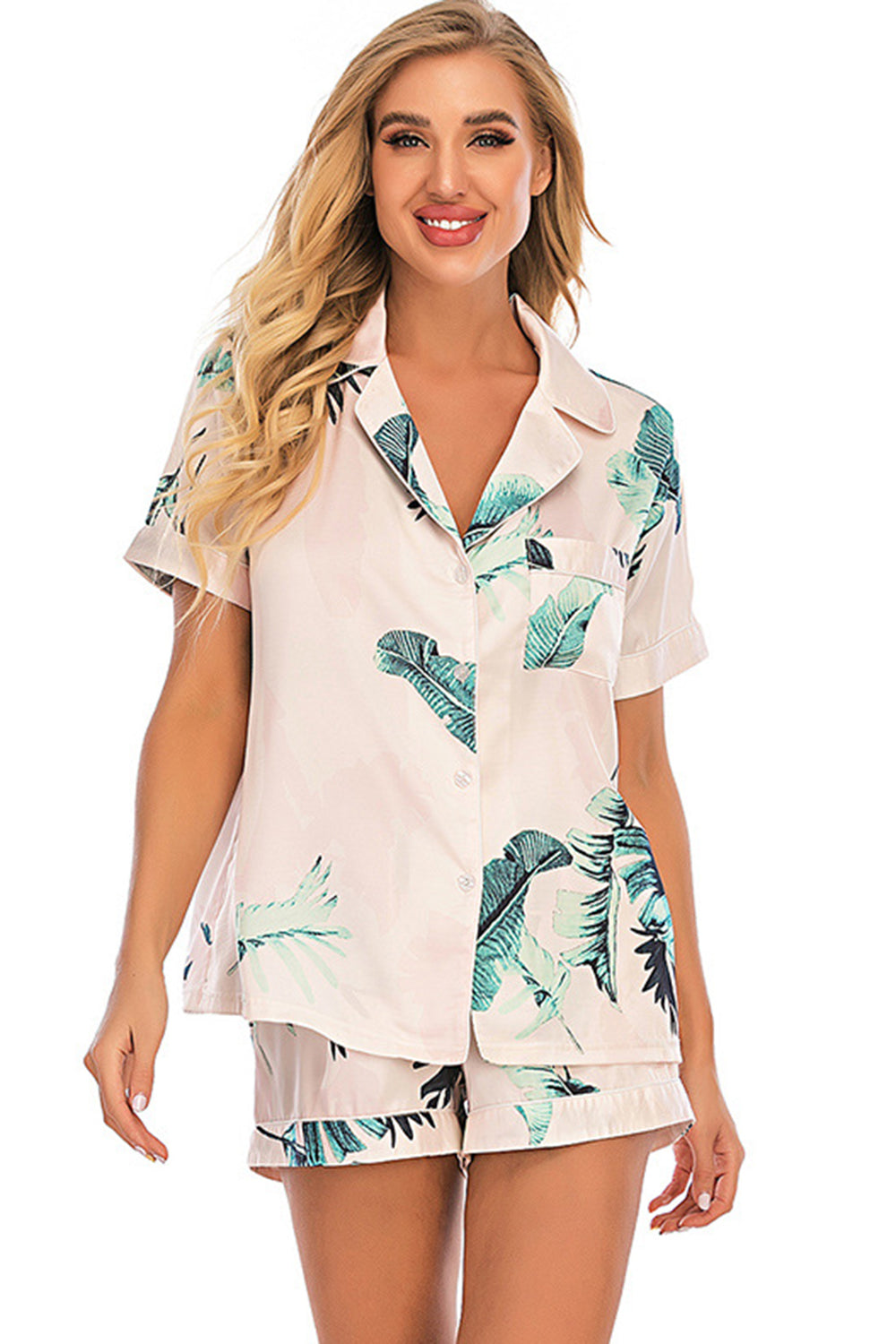 Printed Button Up Short Sleeve Top and Shorts Lounge Set **available in 11 colors and patterns