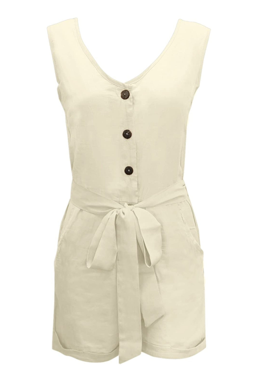 Full Size Tied V-Neck Sleeveless Romper with Pockets **available in 10 colors