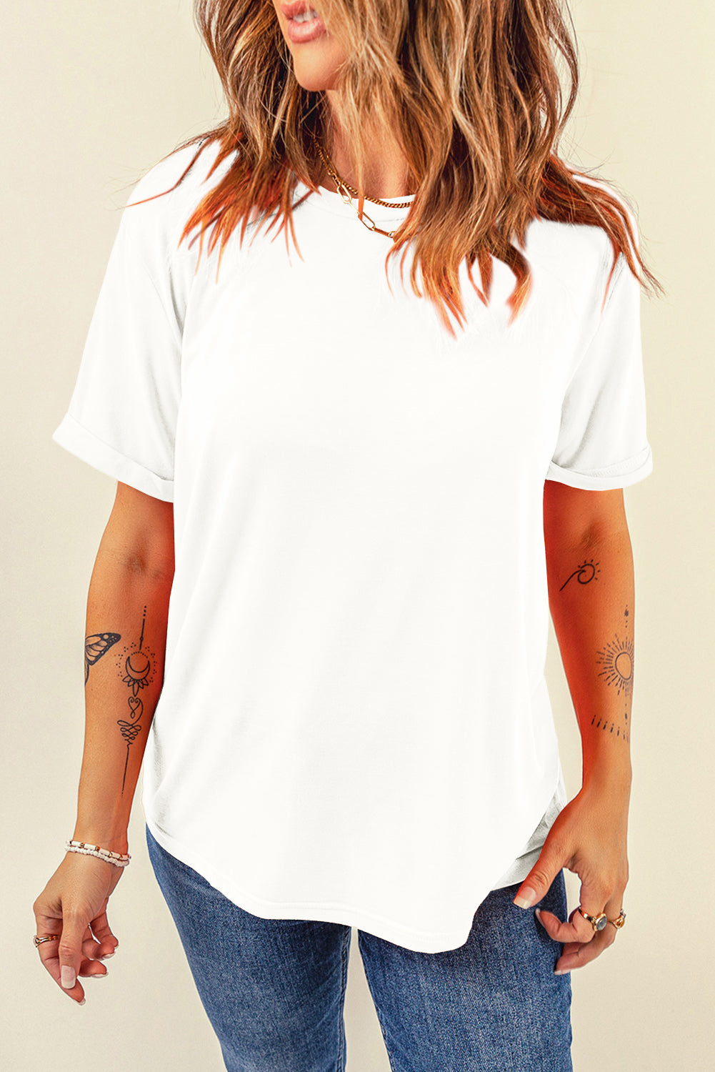 Round Neck Short Sleeve T-Shirt **also in white, black, peach, green, and charcoal