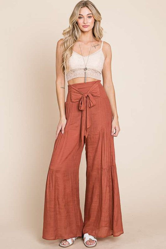 Jade by Jane Tie Front Ruched Waist Pants **also available in rust and sage