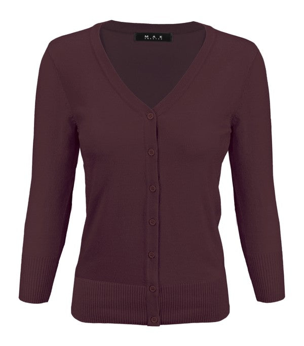 3/4 Sleeve V-Neck Button Down Knit Plus Size Cardigan Sweater **available in 29 colors!