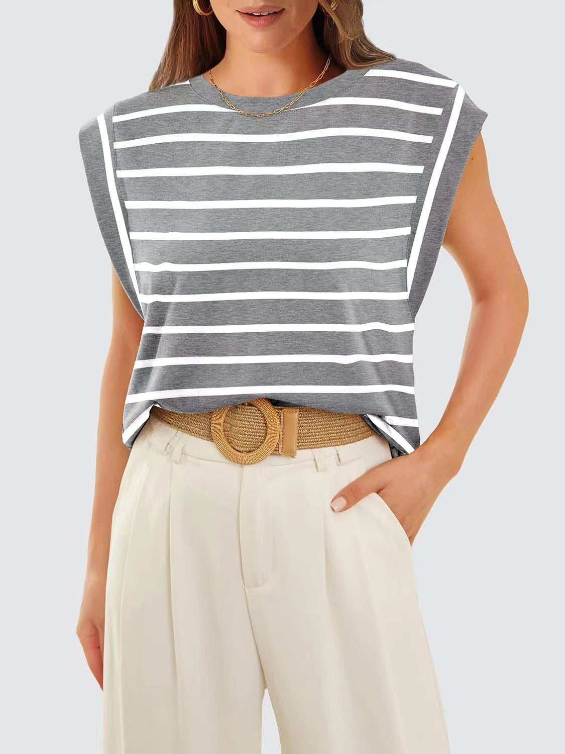 Nautical Striped Round Neck Cap Sleeve T-Shirt **also in red, cloudy blue, white, and navy