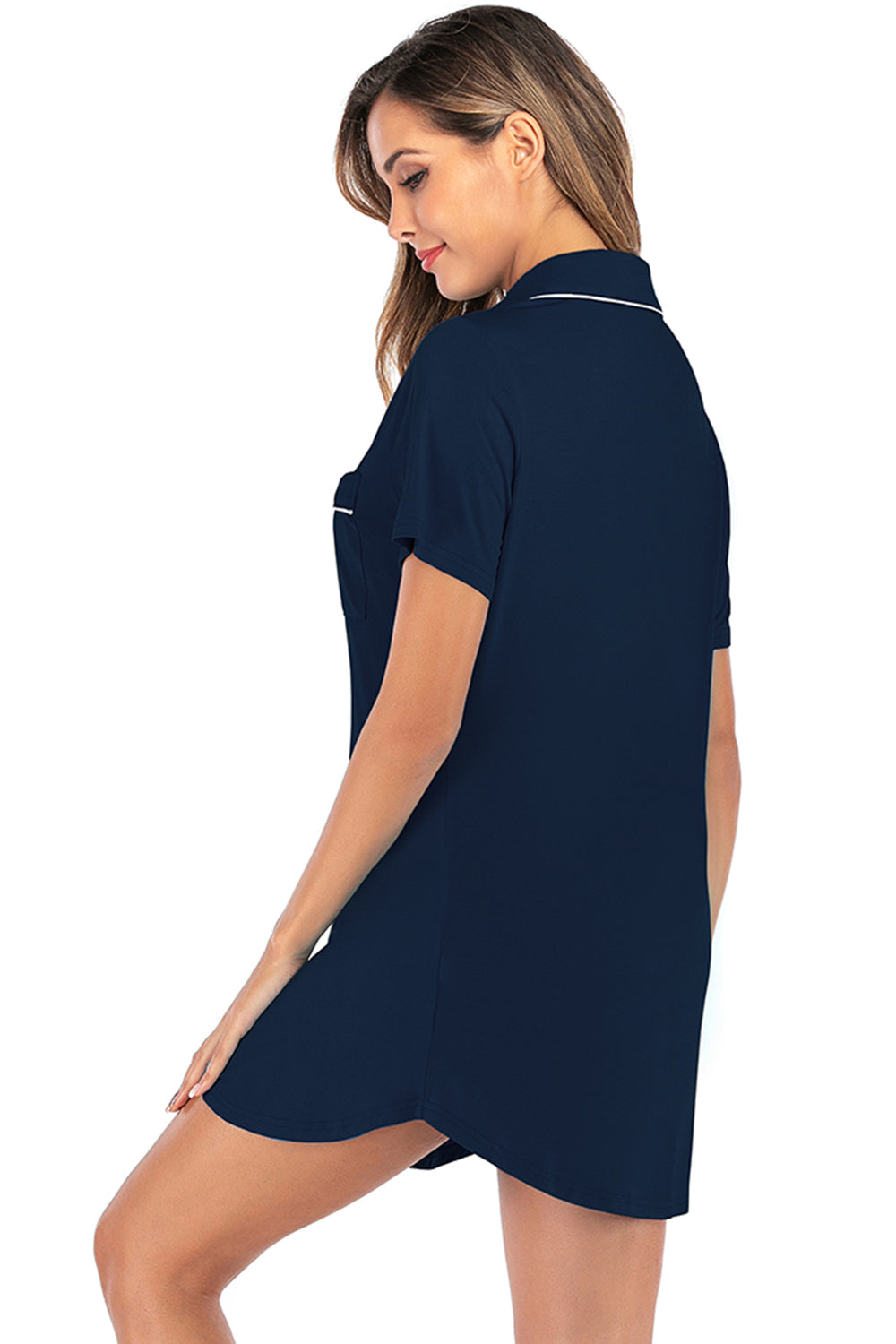 Contrast Piping Pocketed Short Sleeve Lounge Dress **also available in black and navy