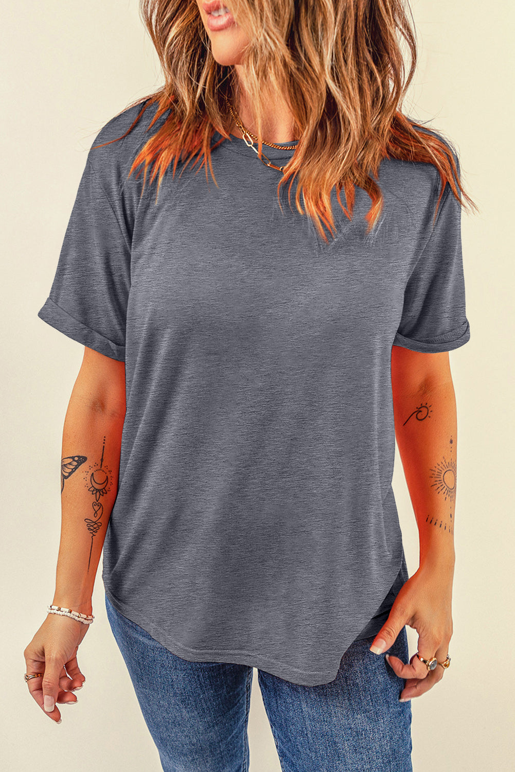 Round Neck Short Sleeve T-Shirt **also in white, black, peach, green, and charcoal