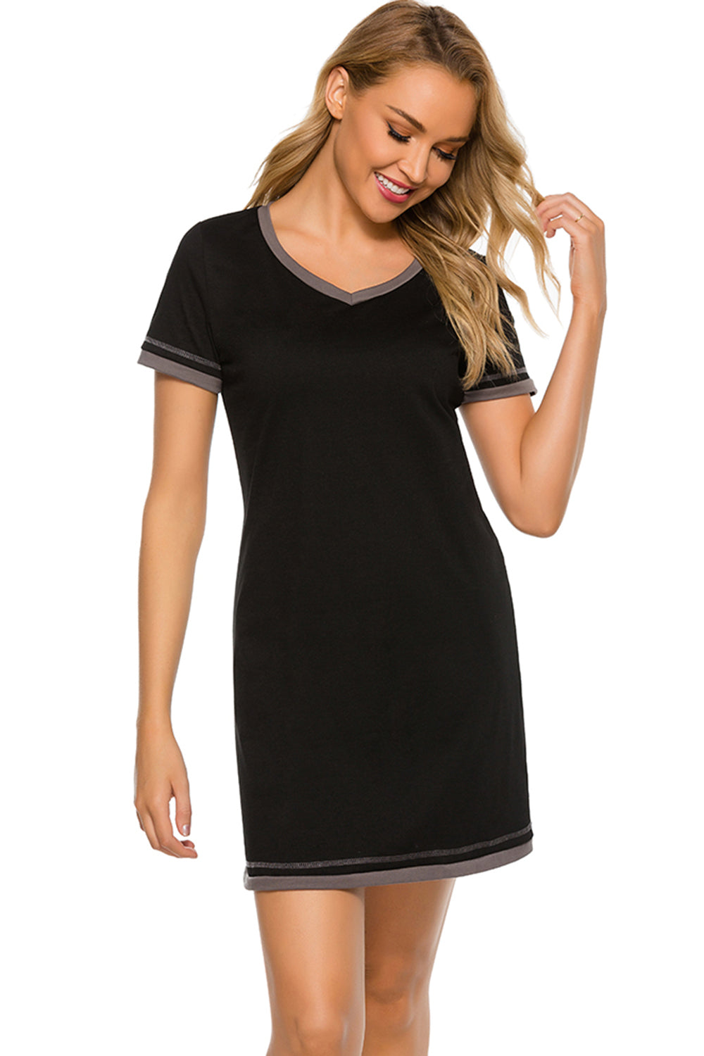 Contrast Trim Short Sleeve Lounge Dress **available in 11 colors