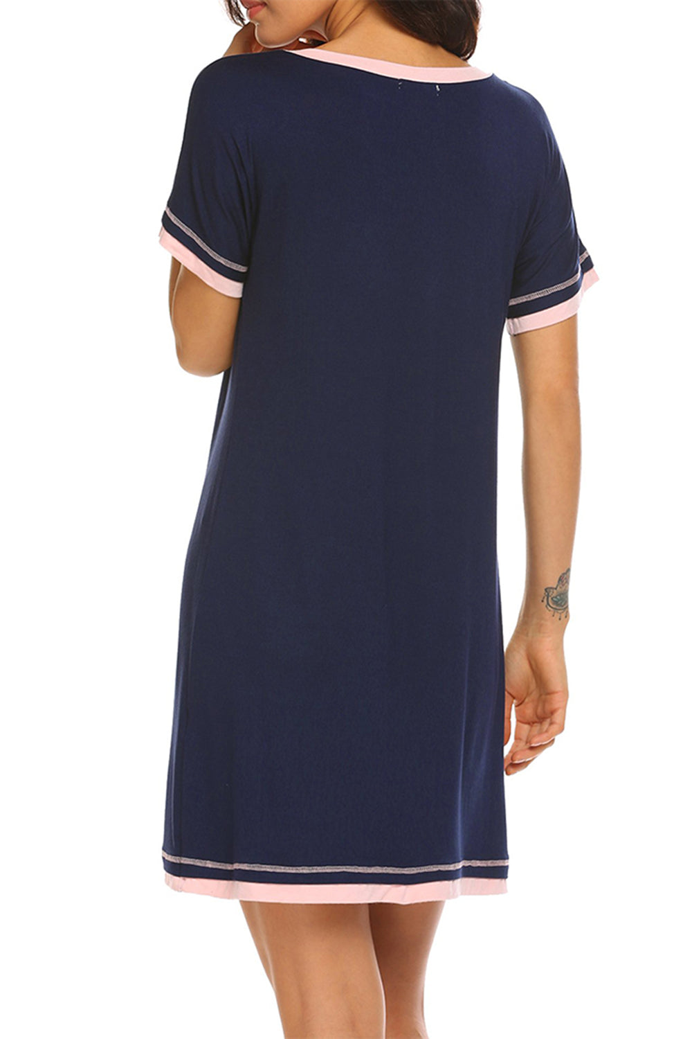 Contrast Trim Short Sleeve Lounge Dress **available in 11 colors