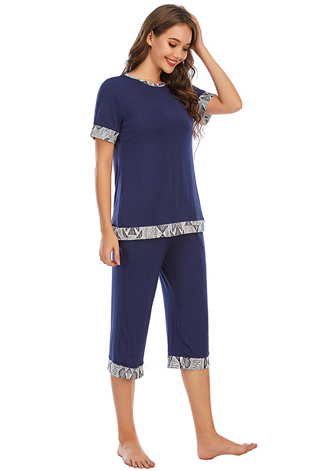 Round Neck Short Sleeve Top and Capris Pants Lounge Set **also available in navy and scarlet