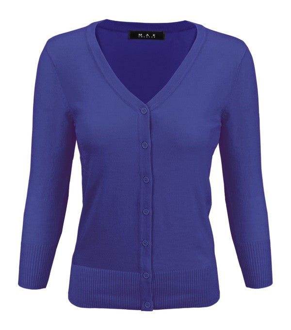 3/4 Sleeve V-Neck Button Down Knit Plus Size Cardigan Sweater **available in 29 colors!