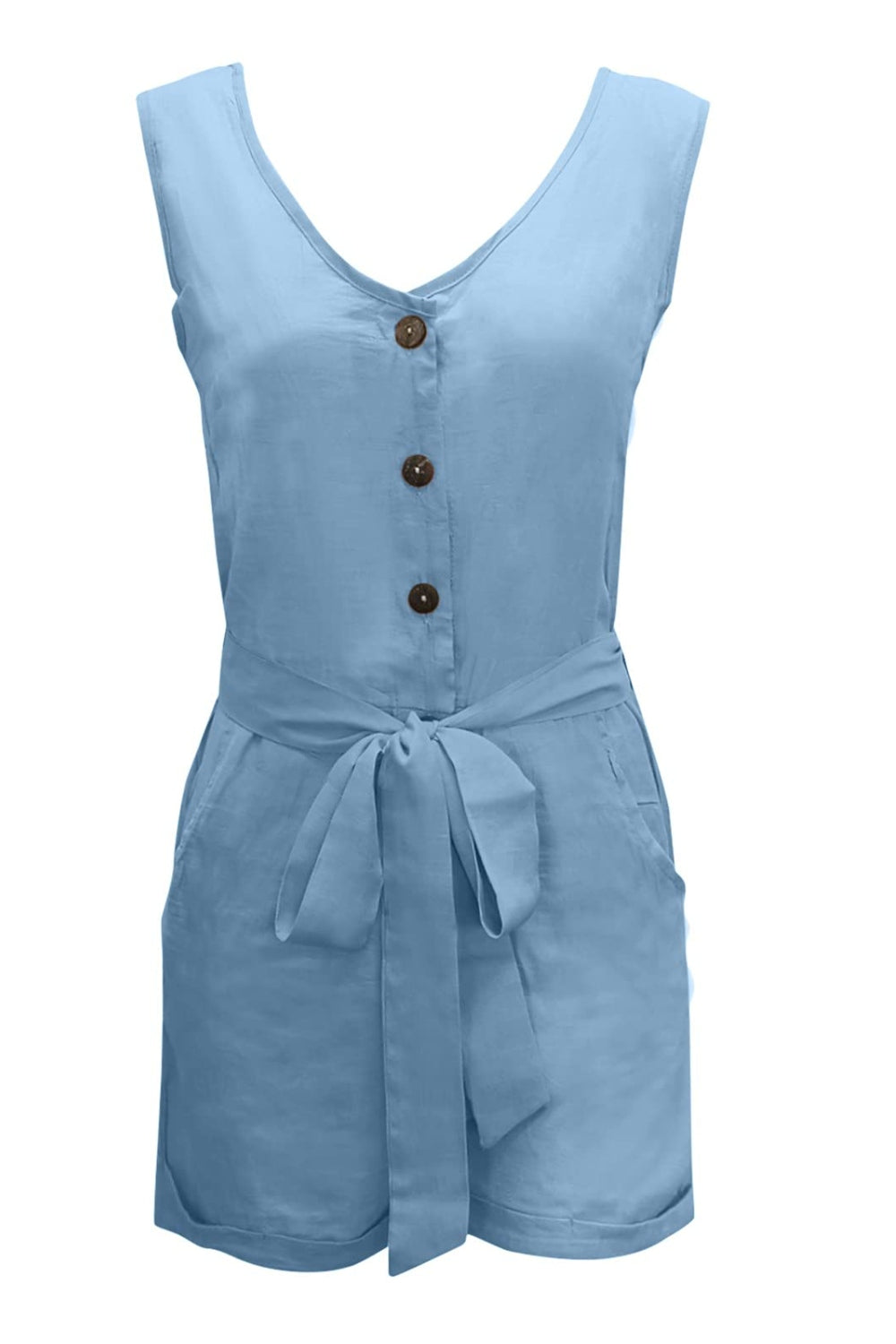 Full Size Tied V-Neck Sleeveless Romper with Pockets **available in 10 colors