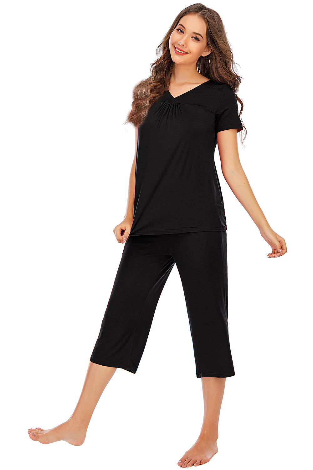 V-Neck Short Sleeve Top and Pants Lounge Set **also available in navy and scarlet