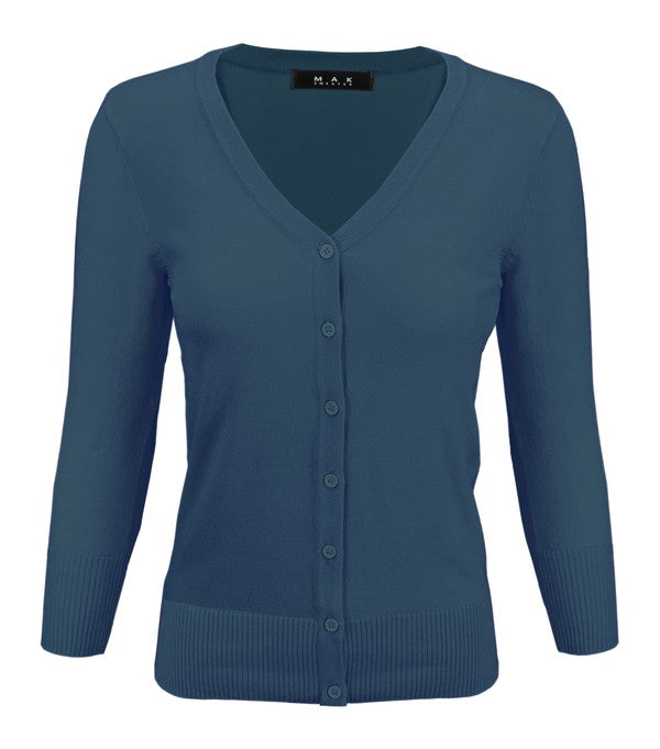 3/4 Sleeve V-Neck Button Down Knit Plus Size Cardigan Sweater **available in 29 colors!