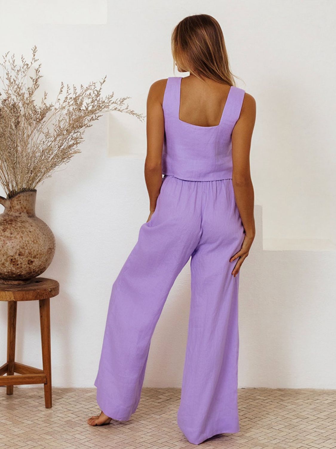 Square Neck Sleeveless Top and Pants Set **also available in white and lavender