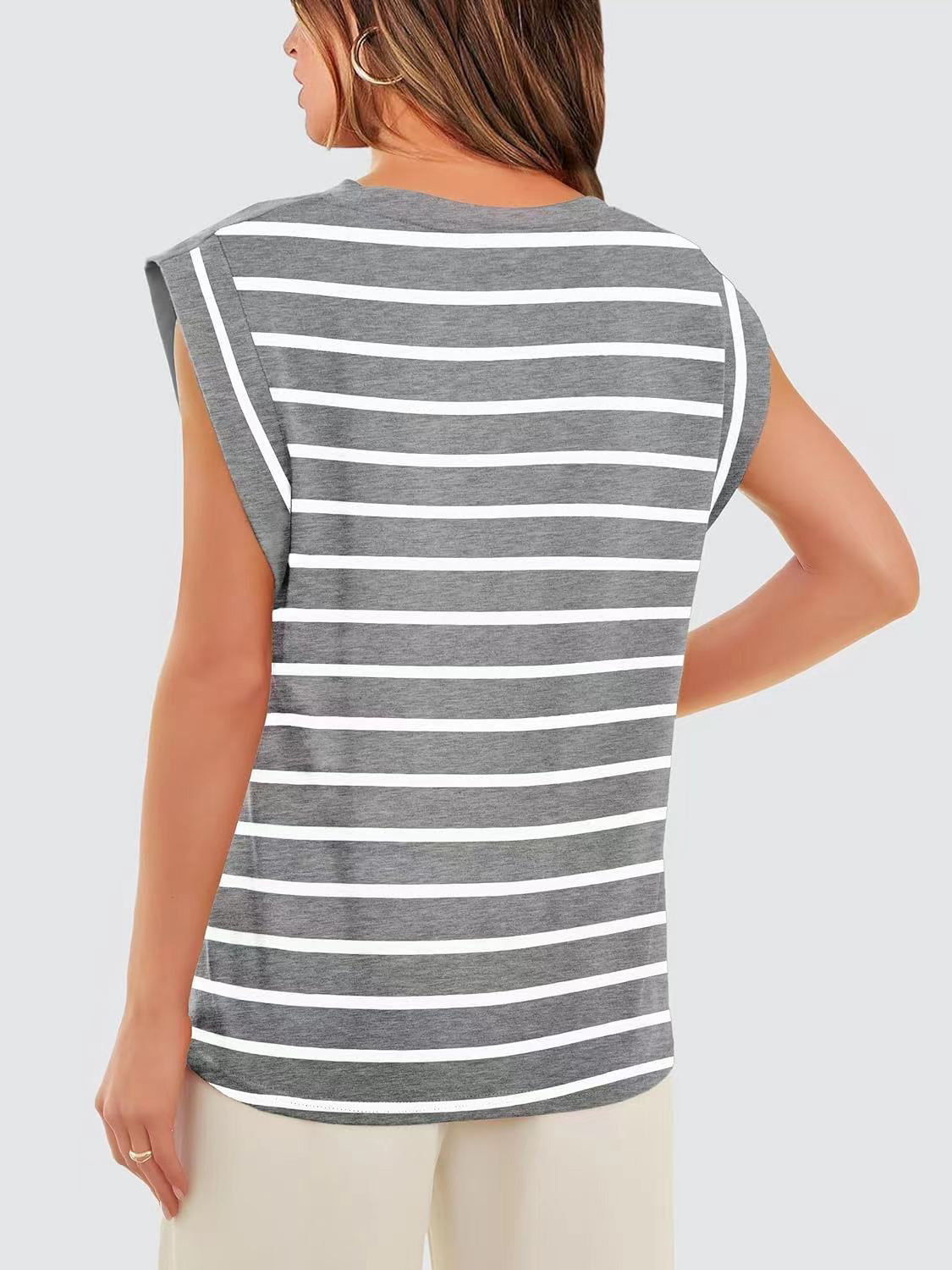 Nautical Striped Round Neck Cap Sleeve T-Shirt **also in red, cloudy blue, white, and navy