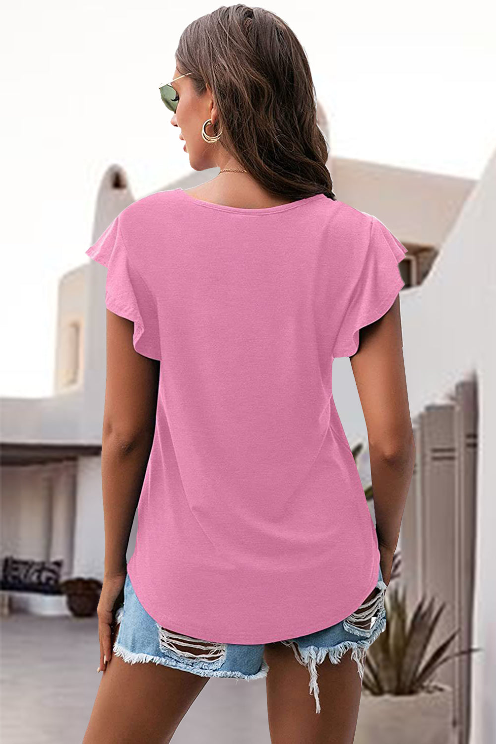 Ruffled Round Neck Cap Sleeve Tee **available in 12 colors