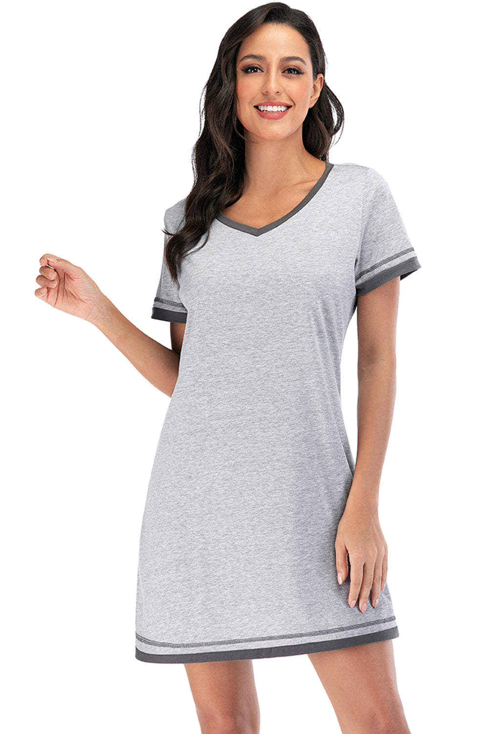 Contrast Trim Short Sleeve Lounge Dress **available in 11 colors